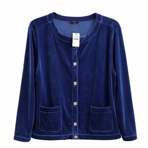 Talbots Plus Navy Blue Velvet Button Front Cardigan Jacket Size 2X